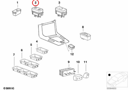 Switch centrale centrale OEM 61318368942 per BMW E36. BMW originale.