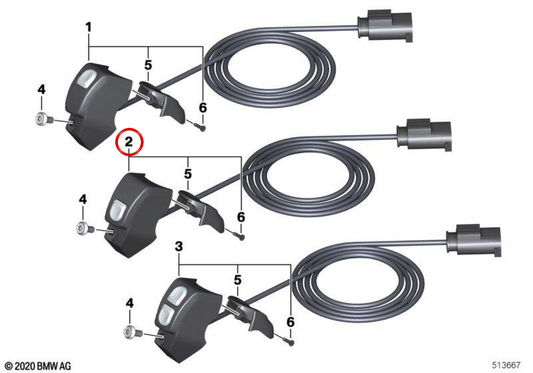 Interruptor adicional para farol adicional OEM 61318394256 para motocicletas BMW R1200GS, R1250GS, F750GS, F850GS, F900XR... e muito mais. Originais BMW Motorrad.