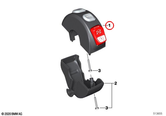 Interruptor de combinação direito OEM 61318546188 para motocicletas BMW K1600 GT, K1600 GTL, R1200 RT, R1250 RT... e muito mais. Originais BMW Motorrad.