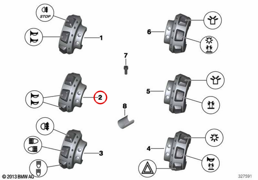 Interruttore aggiuntivo sinistro OEM 61318550151 per moto BMW F 700 GS, F 800 GS, R 1200 RT... e altro ancora. BMW Motorrad originale.