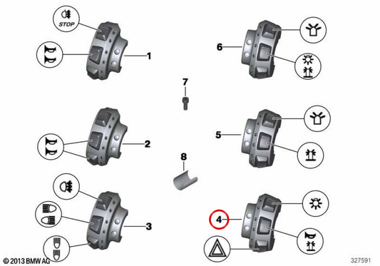 Zusätzlicher rechter Schalter OEM 61318550156 für BMW R 900 RT, R 1200 RT Motorräder. Original BMW Motorrad.