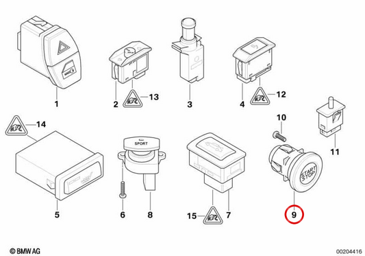 Pulsante Start/Stop OEM 6131912788 per BMW E63, E64. BMW originale.