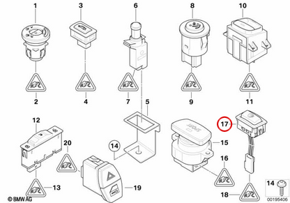 Botón calefacción del volante OEM 61319143639 para BMW E81, E82, E87, E88, E90, E91, E92, E93, E84, E89. Original BMW.