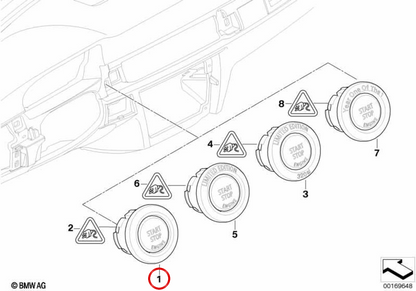 Start-/Stoppschalter OEM 61319146356 CHROM PERLGRAU für BMW E92, E93, E92 LCI, E93 LCI. Original BMW.
