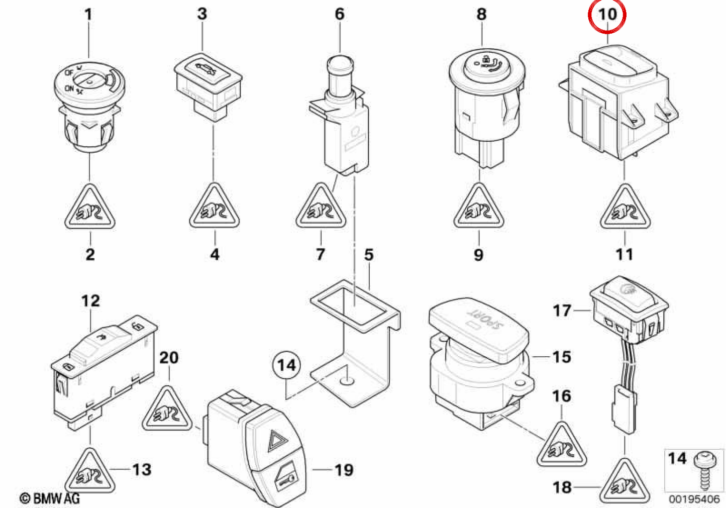 Interruttore cofano convertibile OEM 61319185675 per BMW Serie 3 E93, E93 LCI, Serie 6 F12. BMW originale.