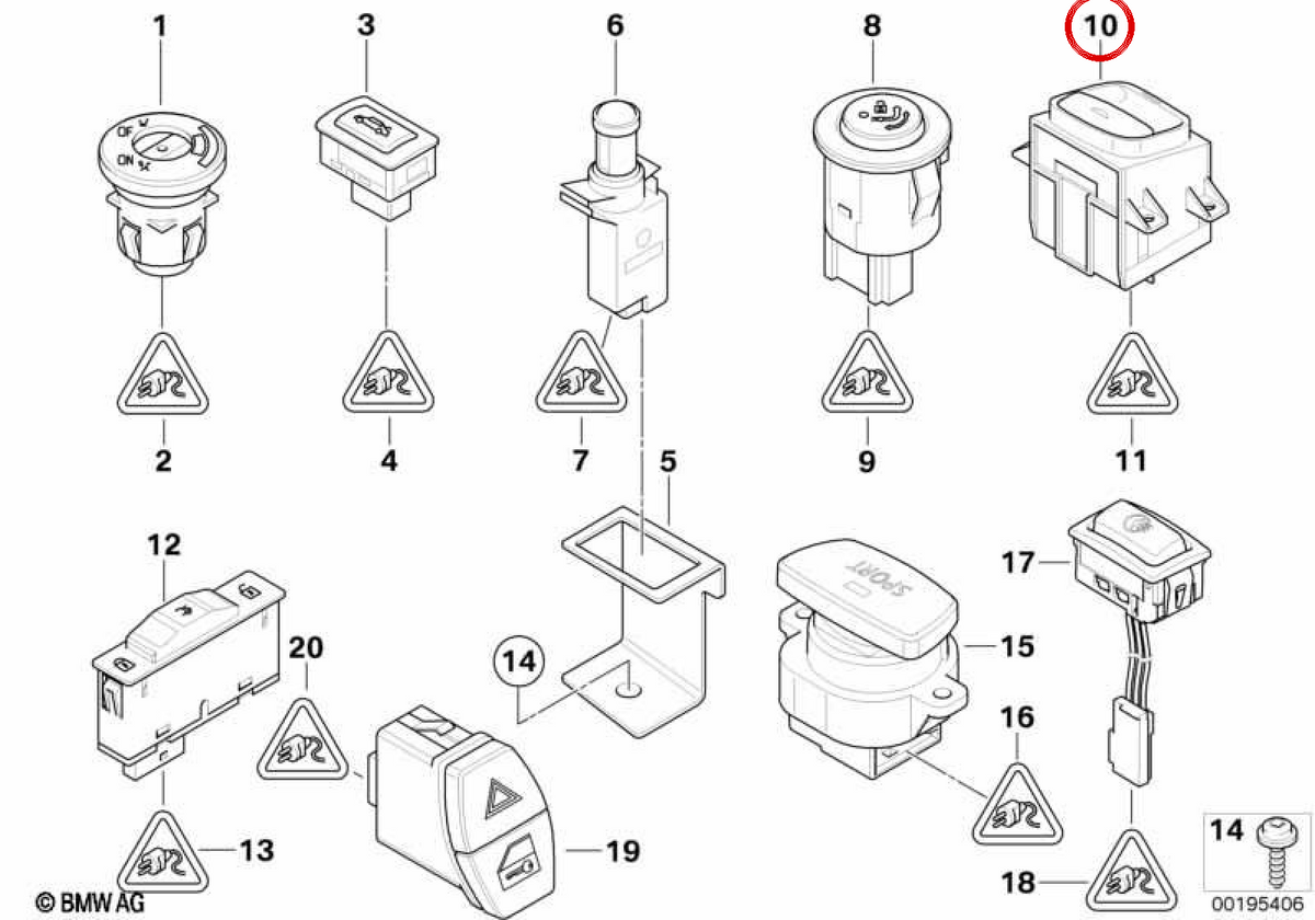 Interruttore cofano convertibile OEM 61319185675 per BMW Serie 3 E93, E93 LCI, Serie 6 F12. BMW originale.