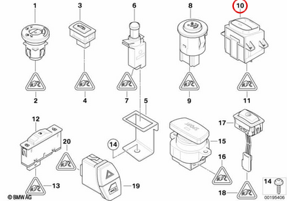 Interruttore cofano convertibile OEM 61319185675 per BMW Serie 3 E93, E93 LCI, Serie 6 F12. BMW originale.
