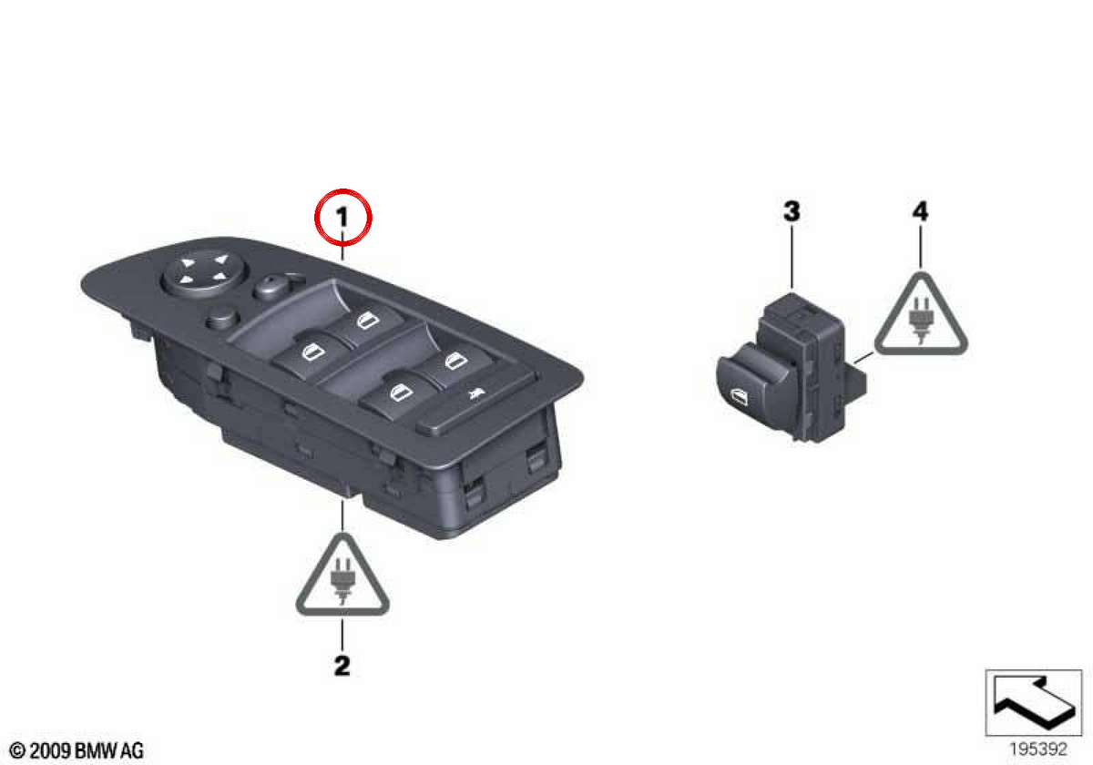 Módulo interruptor elevalunas OEM 61319216049 para BMW E84. Original BMW.