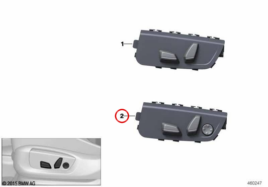 Interruptor ajuste asiento derecho OEM 61319273482 para BMW F07, F10, F11, F15, F85, F16, F86. Original BMW.