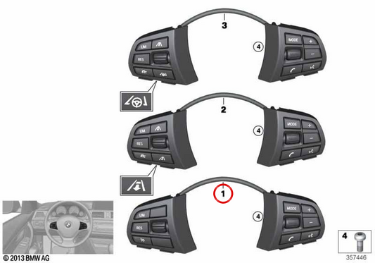 Módulo de botones para volante deportivo OEM 61319273654 para BMW F15, F16. Original BMW.