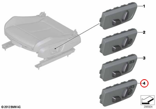 Interruptor de ajuste do assento do passageiro OEM 61319276626 para BMW F20, F40, F44, F45, F46, F30, F31, F34, F80, F36, F48, F39, F25, F26. BMW genuíno.