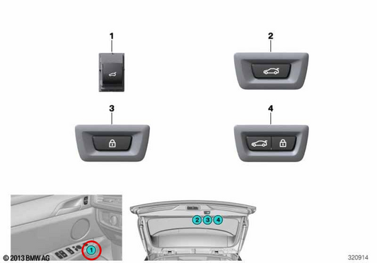 OEM -Stammöffnungsschalter 61319299447 für BMW F45, F46, F48, F39. Original BMW.