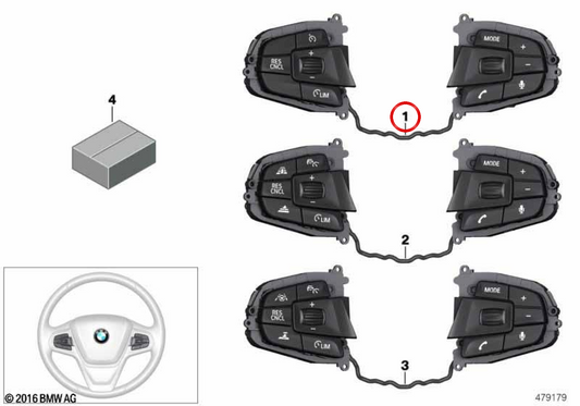 Módulo de botones del volante multifunción OEM 61319327073 para BMW G30, G31. Original BMW.