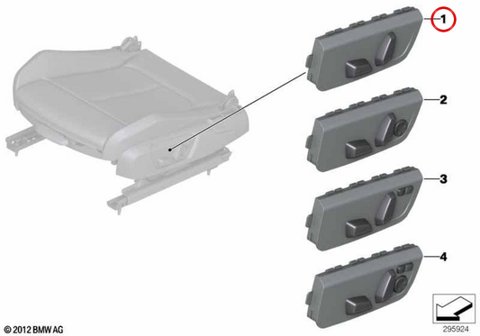 Interruttore di regolazione del sedile di accompagnamento OEM 61319382428 per BMW F20, F30, F31, F34, F36, F49, F39. BMW originale.