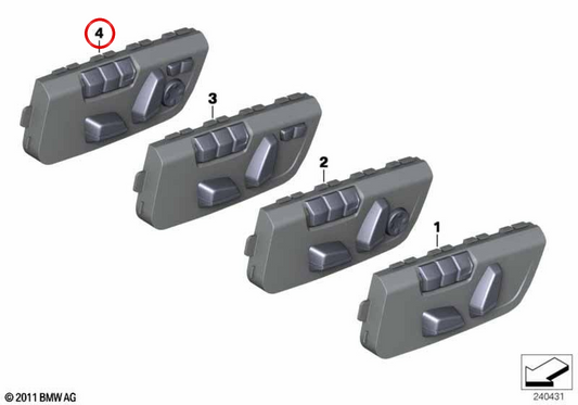 Interruptor de ajuste elétrico do assento com memória OEM 61319382456 para BMW F20, F21, F22, F23, F87, F30, F31, F34, F80, F32, F33, F36, F82, F83. BMW genuíno.