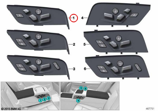 Interruptor regulación asiento derecho OEM 61319384524 para BMW G11, G12. Original BMW.