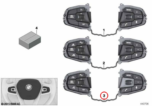 Módulo de botones para volante multifunción OEM 61319388739 para BMW G11, G12. Original BMW.