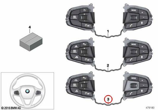 OEM Volante Multifonction Commande 61319388746 pour BMW G30, G31, G11, G12. BMW d'origine.