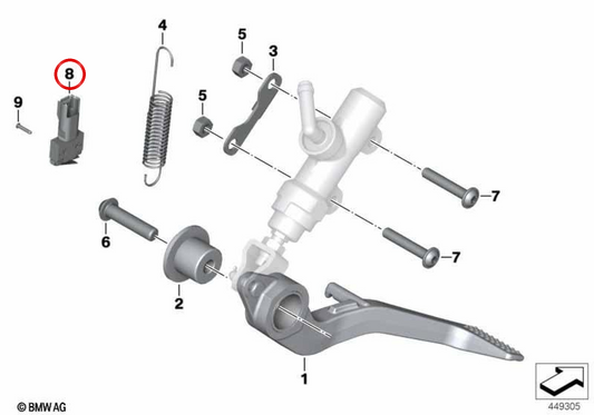 Interruptor luz de freno pedal de freno OEM 61327683117 para motos BMW R nineT, R 1200 R, S 1000 RR, F 800 GT, F 800 R... y más. Original BMW Motorrad.