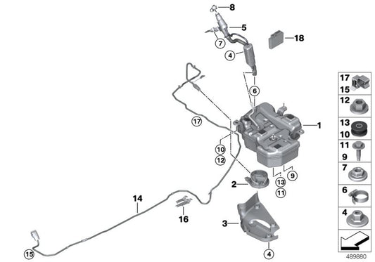 Decoupling element for BMW F40, F44, F45N, F46N, G30, G30N, G31, G31N, G32, G32N, G14, G15, G16, F48, F48N, F39, G05, G05N, G06, G06N, G07, G07N. Genuine BMW (OEM 16198741744)