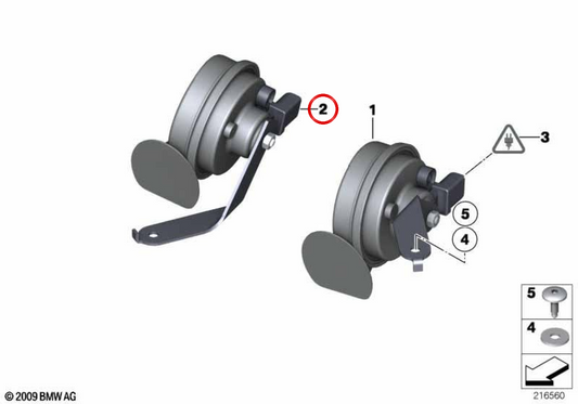 Buzina eletrônica de baixo tom OEM 61335A75B50 para BMW F07, F10, F11, F18. BMW genuíno.