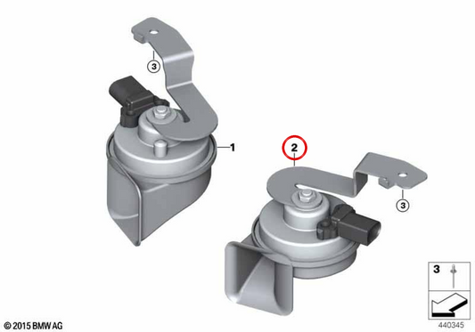 Buzina de tom baixo OEM 61337342946 para BMW F90, G30, G31, G32, G11, G12, F91, F92, F93, G14, G15, G16. BMW genuíno.