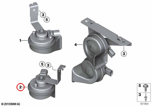 Claxon tono alto OEM 61337400703 para BMW F22, F23, F30, F31. Original BMW.