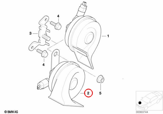 Claxon Low Mocina OEM 61338385717 per BMW E52. BMW originale.
