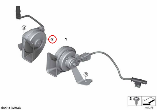 Bocina de tono grave OEM 61338492763 para BMW F39. Original BMW.