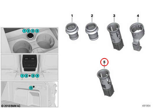 OEM 61345A441C7 Power Socket for BMW G42, U06, G20, G21, G28, G80, G22, G23, G26, G82, G83, G05, F95, G06, F96, G07. Original BMW