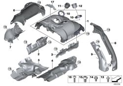 Protección contra el calor derecha OEM 11658689793 para BMW G30, G31, G11, G12, G14, G15, G16, X5, X6, X7... y más. Original BMW.
