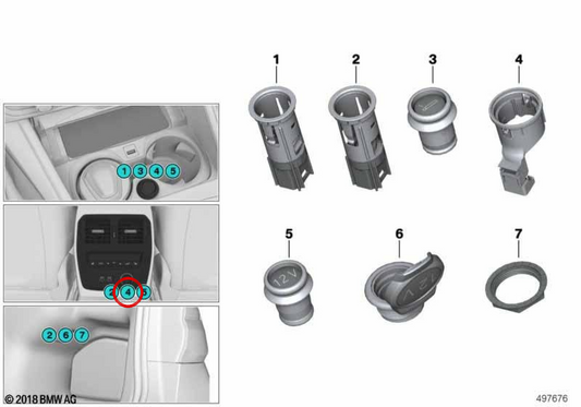 Aro de sujeción para toma de 12V OEM 61349438260 para BMW F70, G42, U06, G87, G20, G21, G28, G80, G81, G22, G23, G26, G82, G83, G70, U11, U12, U10, G45, F65, F66, J05, J01, U25. Original BMW.