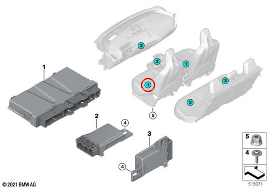 OEM 61355AA64DB3 Module de siège pour BMW F70, U06, U11, U12, U10, G45, I20, F65, F66, J05, J01, U25. BMW d'origine.