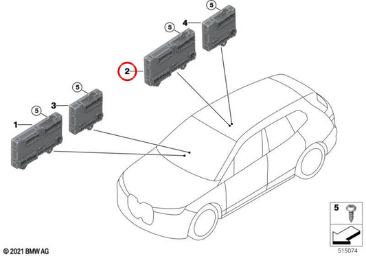 Módulo de control puerta trasera derecha OEM 61355A83A64 para BMW G70, I20. Original BMW.