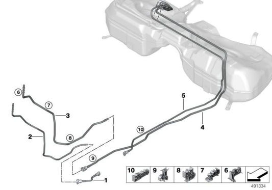 Filtro tubería alimentación combustible OEM 16127458378 para BMW Serie 2 G42, Serie 3 G20, Serie 4 G22... y más. Original BMW.