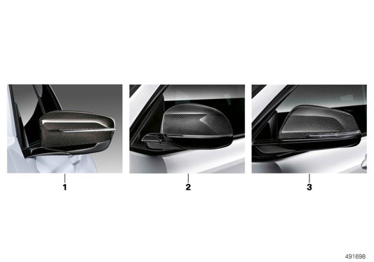 Carcasa retrovisor izquierdo en carbono OEM 51162466669 para BMW G30, G31, G32, G11, G12, G14, G15, G16. Repuesto original BMW M Performance. Compatible con todos los modelos indicados.