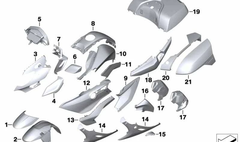 Tampa traseira direita do OEM 46639444210 para BMW Motorrad K1600 GTL (KK48, 0F02 Modelo 2017 a 2021. Cor da cor de poeira de estrela metalizada. BMW Motorrad original.