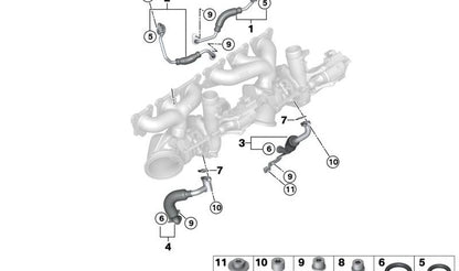Tubería de aceite OEM 11427848524 para BMW F87N, F80, F80N, F82, F82N, F83, F83N. Conducto de alimentación de aceite para turbo. Original BMW.