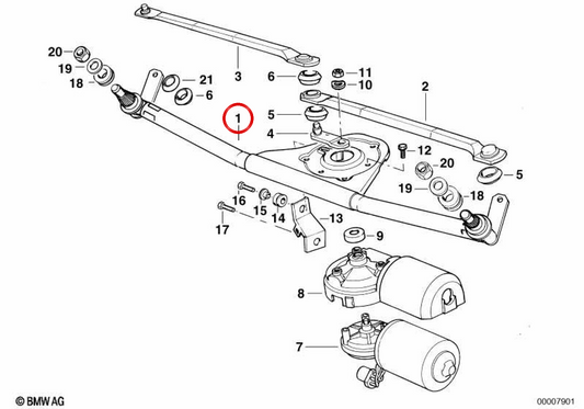 Mecanismo varillaje limpiaparabrisas OEM 61611387398 para BMW E36 (Todos los modelos). Original BMW.