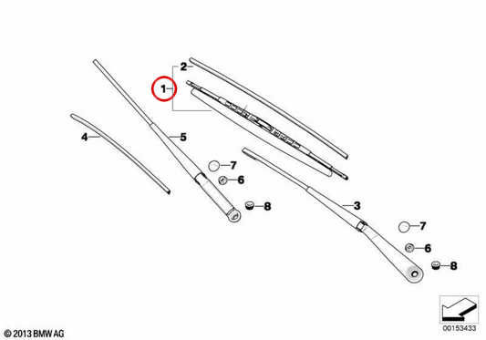 Conjunto de lâminas de limpador OEM 61612156543 para BMW X3 E83. BMW genuíno.