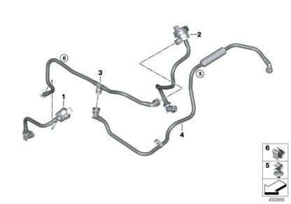 Válvula de ventilación de depósito de combustible con tubería OEM 13908482822 para BMW Serie 5 G30, Serie 7 G11/G12, Serie 8 G14/G15/G16... y más. Original BMW.