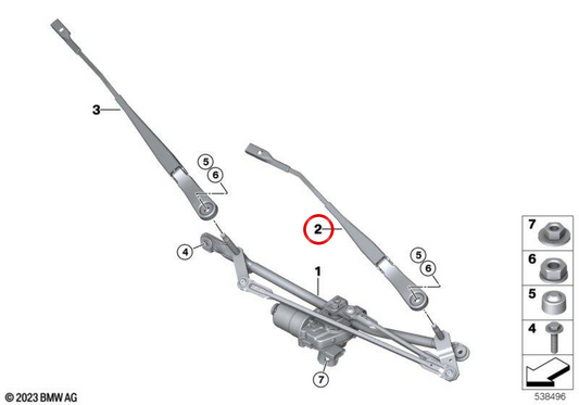 Wischerarm vorne auf der Fahrerseite OEM 61615A0BC08 für BMW X2 (U10) 18d, 20i, M35i xDrive... und mehr. Original BMW.