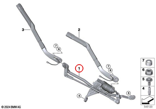 Tiranteria del tergicristallo anteriore con motore OEM 61615A29187 per BMW X3 G45, X3L G48. BMW originale.