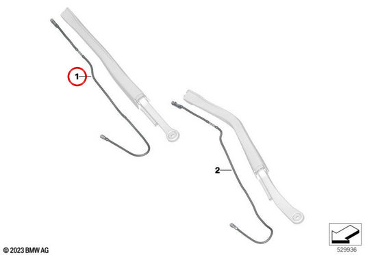 Tobera limpiaparabrisas con tubo OEM 61615A43607 para BMW G70 (lado acompañante). Recambio original BMW.