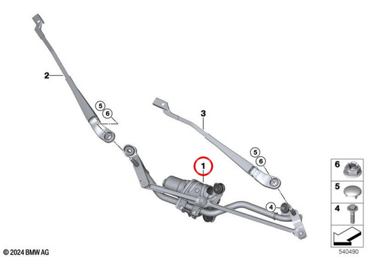 Varillaje limpiaparabrisas con motor delantero OEM 61615A733F3 para MINI J01 Cooper E, J05 Aceman E... y más. Original MINI.