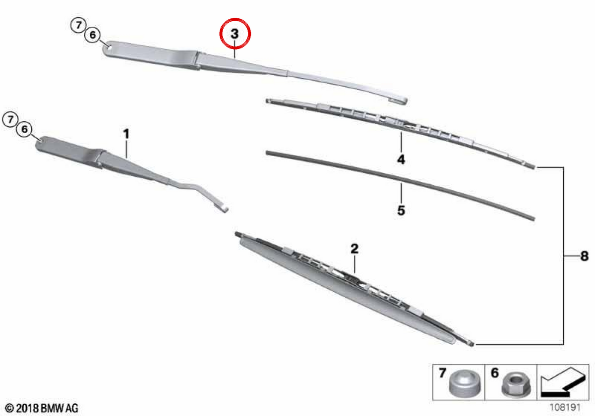 Direkt über Wind Arm 61617198674 für BMW E85, E86, E89. Original BMW.