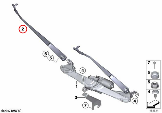 Escobilla limpiaparabrisas lado copiloto OEM 61617213272 para BMW F25, F26. Original BMW.