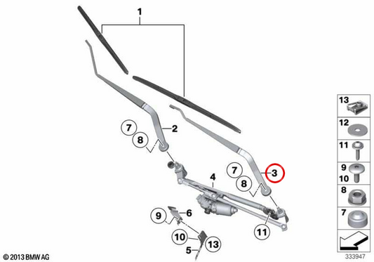 Escobilla limpiaparabrisas lado conductor OEM 61617304070 para BMW F15, F85, F16, F86. Original BMW.