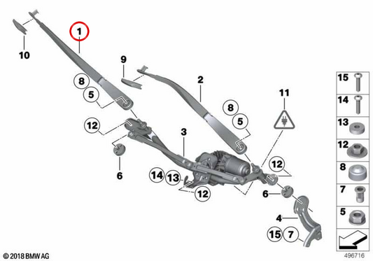 Escobilla limpiaparabrisas lado conductor OEM 61617314524 para BMW F06, F12, F13. Original BMW.