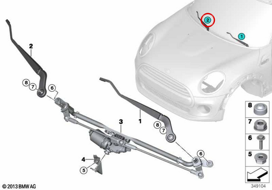 Beifahrerseitiger Wischerarm OEM 61617335478 für MINI F55, F56, F57... und mehr. Originaler MINI.